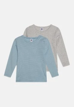 PETIT BATEAU Kids 2 Pack Unisex - T-Shirt À Manches Longues - Mottled Light Grey/Blue