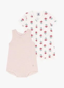 PETIT BATEAU Lot De 2 Combinaisons Courtes En Coton Bio | Multicolore