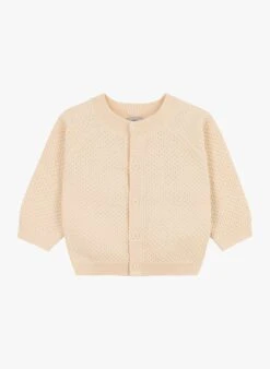 PETIT BATEAU Gilet Col Rond En Maille Nid D'abeille | Beige