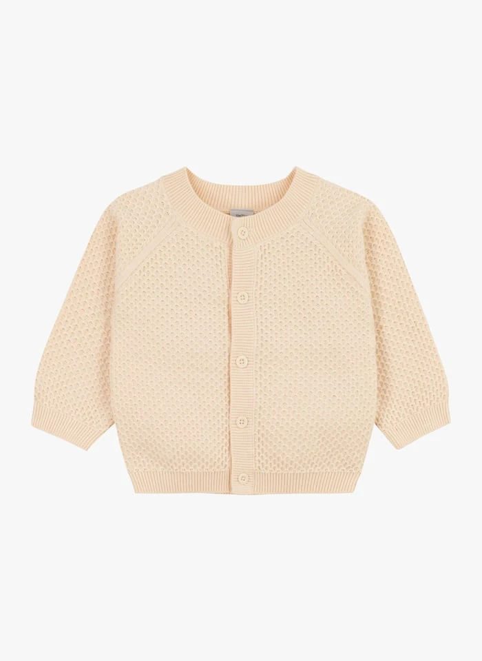 PETIT BATEAU Gilet Col Rond En Maille Nid D'abeille | Beige 3 PETIT BATEAU Gilet Col Rond En Maille Nid D'abeille | Beige