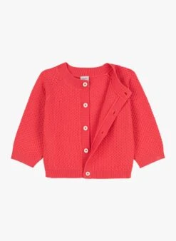 PETIT BATEAU Gilet Col Rond En Maille Nid D'abeille | Rouge -Petit Bateau 4146795
