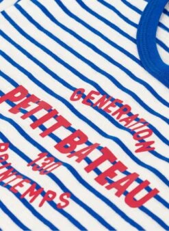 PETIT BATEAU Tee-shirt Col Rond Rayé En Coton | Bleu -Petit Bateau 4146816