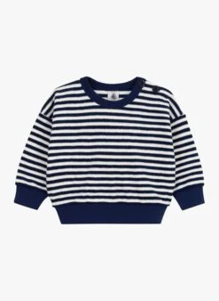 PETIT BATEAU Sweat Col Rond Rayé En Coton | Bleu