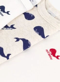 PETIT BATEAU Lot De 3 Bodies Baleines En Coton Bio | Multicolore -Petit Bateau 4152399