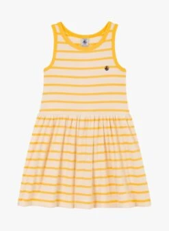 PETIT BATEAU Robe Courte Col Rond à Rayures En Coton | Jaune