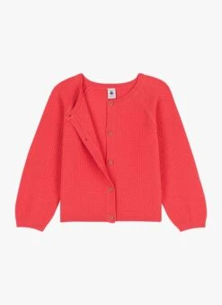 PETIT BATEAU Cardigan Col Rond En Coton | Rouge -Petit Bateau 4157374