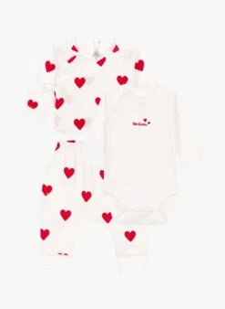 PETIT BATEAU Ensemble 3 Pièces Coeurs En Coton Bio | Orange