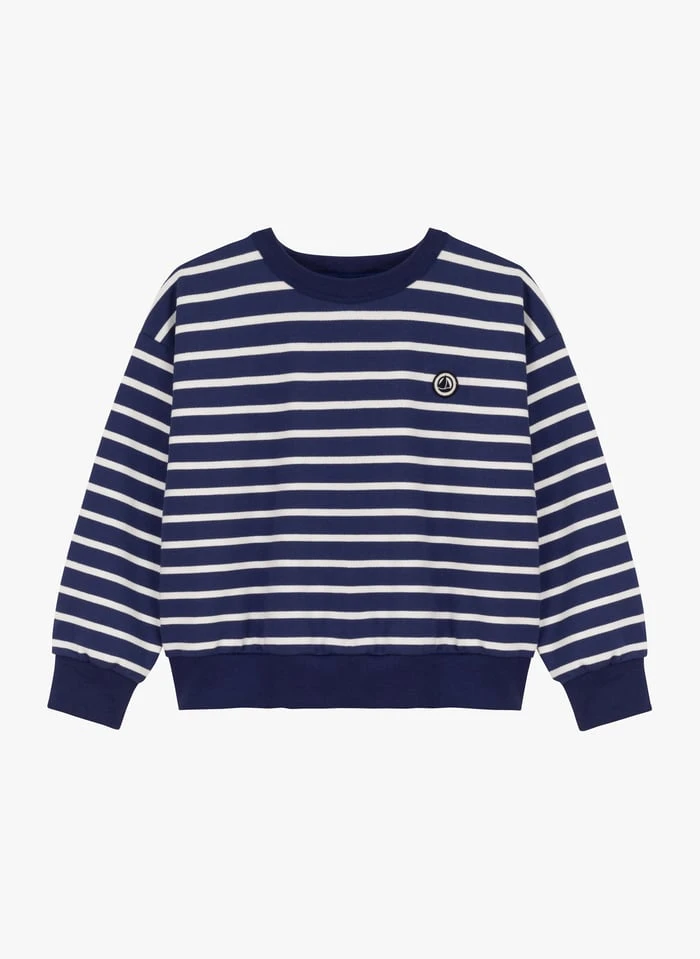 PETIT BATEAU Sweat Col Rond Rayé En Coton | Bleu 3 PETIT BATEAU Sweat Col Rond Rayé En Coton | Bleu