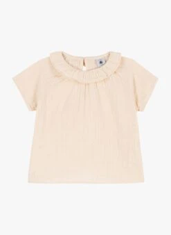 PETIT BATEAU Blouse Col Rond En Gaze De Coton | Beige