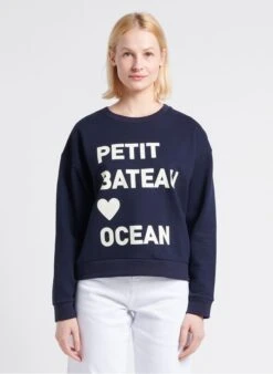 PETIT BATEAU Sweat Col Rond Sérigraphié En Coton | Noir