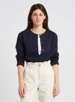 PETIT BATEAU Cardigan Col Rond En Coton Mélangé | Noir