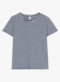 PETIT BATEAU Tee-shirt Col Rond à Rayures En Coton | Bleu -Petit Bateau 4181347