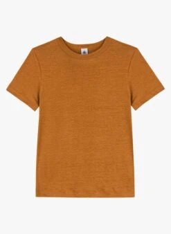 PETIT BATEAU Tee-shirt Col Rond En Lin | Orange