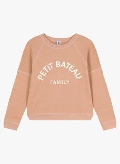 PETIT BATEAU Sweat Col Rond En Coton | Rose -Petit Bateau 4181361