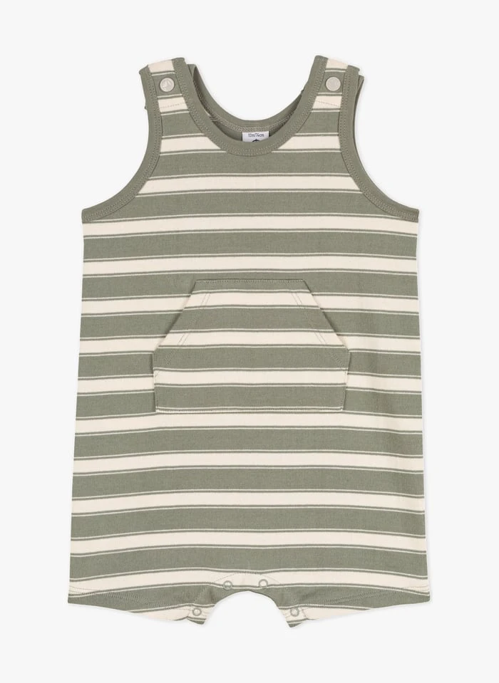 PETIT BATEAU Combinaison Courte à Rayures En Coton Bio | Vert 3 PETIT BATEAU Combinaison Courte à Rayures En Coton Bio | Vert