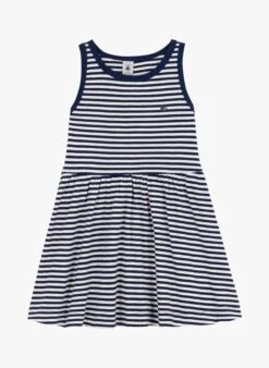 PETIT BATEAU Robe Col Rond à Rayures En Coton | Bleu