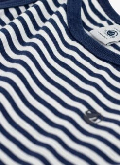 PETIT BATEAU Robe Col Rond à Rayures En Coton | Bleu -Petit Bateau 4182149