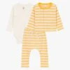 PETIT BATEAU Ensemble Pyjama Rayé Et Body En Coton | Jaune -Petit Bateau 4182191