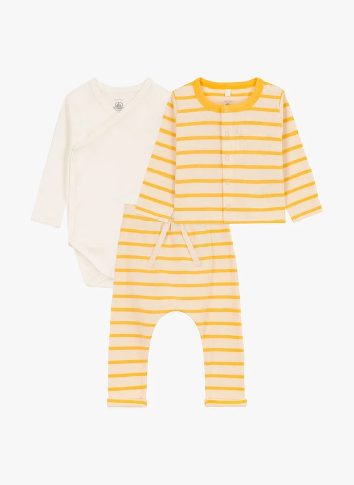 PETIT BATEAU Ensemble Pyjama Rayé Et Body En Coton | Jaune 3 PETIT BATEAU Ensemble Pyjama Rayé Et Body En Coton | Jaune