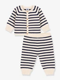 Ensemble 2 Pièces Bébé En Tricot Rayé Laine Et Coton PETIT BATEAU -Petit Bateau ensemble 2 pieces bebe en tricot raye laine et coton petit bateau 2