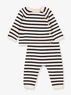 Ensemble En Tricot Laine Et Coton Rayure Marinière Bébé PETIT BATEAU -Petit Bateau ensemble en tricot laine et coton rayure mariniere bebe petit bateau 2