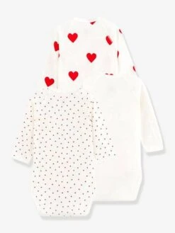 Lot De 3 Bodies Croisés Manches Longues Coeurs Bébé Naissance En Coton Bio PETIT BATEAU