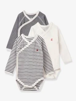 Lot De 3 Bodies Croisés Manches Longues Rayés Bébé Naissance En Coton Bio PETIT BATEAU -Petit Bateau lot de 3 bodies croises manches longues rayes bebe naissance en coton bio petit bateau 2