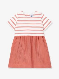 Robe Bi-matière En Gaze De Coton Et Jersey épais Bio Bébé - PETIT BATEAU -Petit Bateau robe bi matiere en gaze de coton et jersey epais bio bebe petit bateau 2
